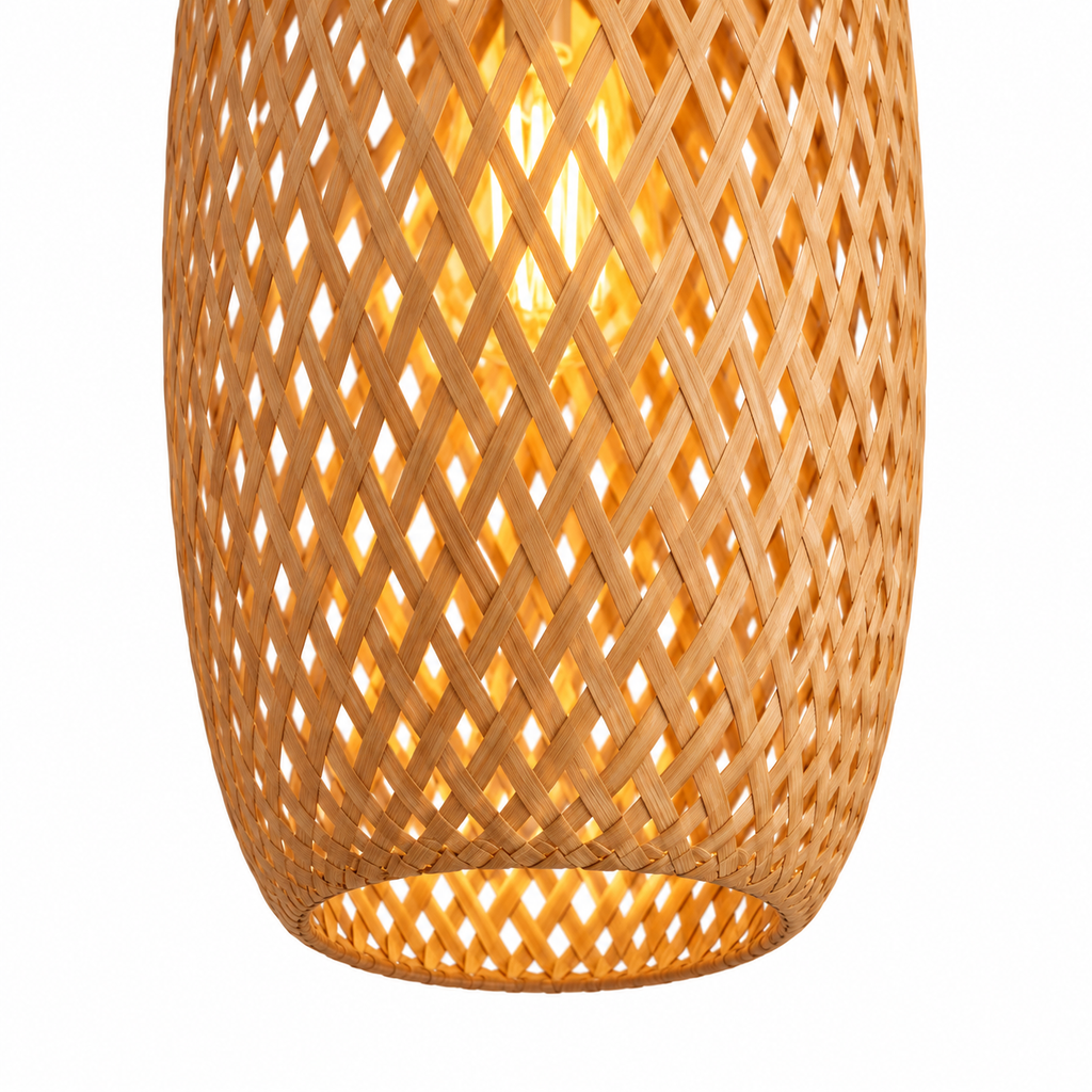 Tall Bamboo Lantern Pendant Light | Hand-Woven Rattan, 18 x 37 cm, Dining Table