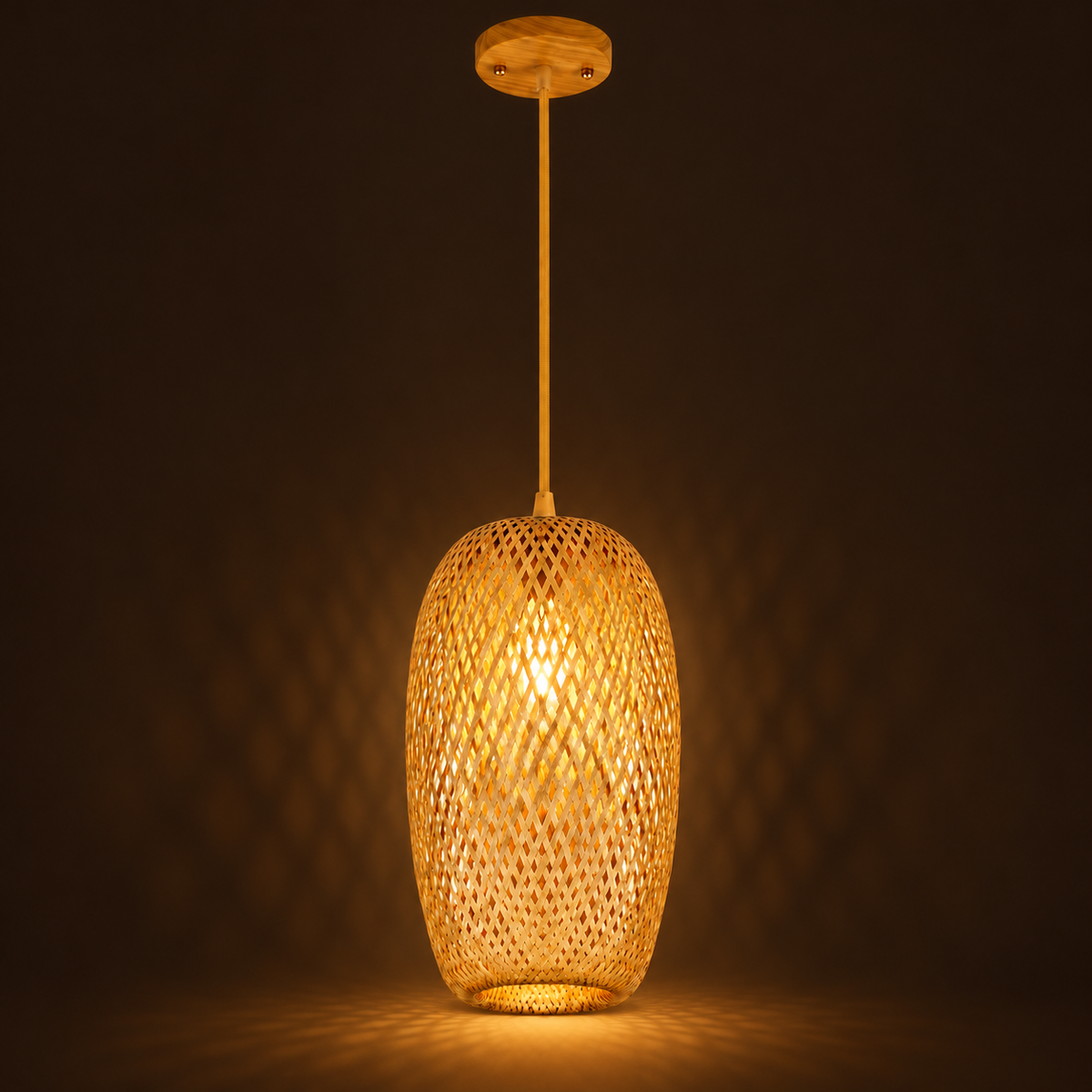 Tall Bamboo Lantern Pendant Light | Hand-Woven Rattan, 18 x 37 cm, Dining Table