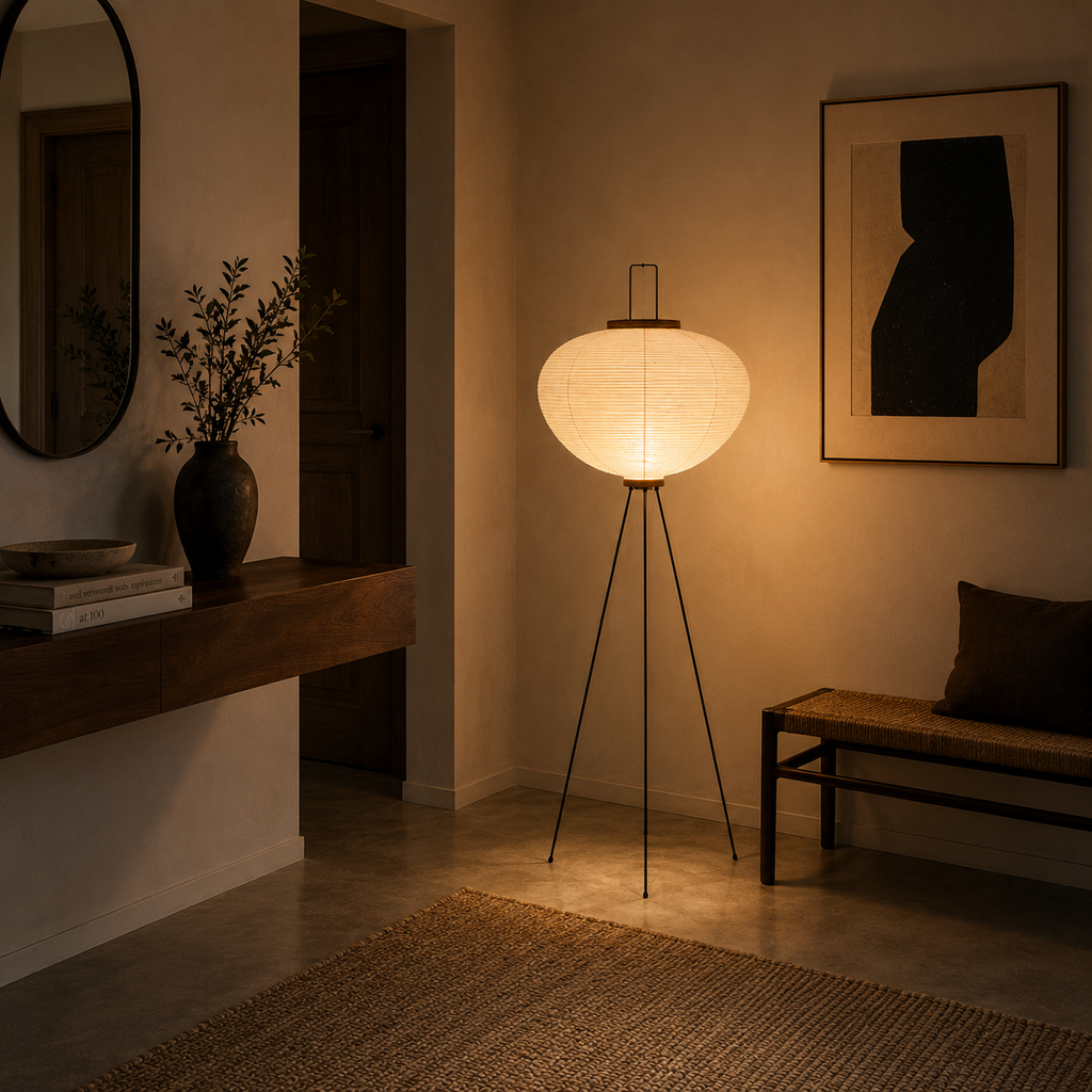Rice Paper Floor Lamp - Handmade Tripod Lantern - 123cm