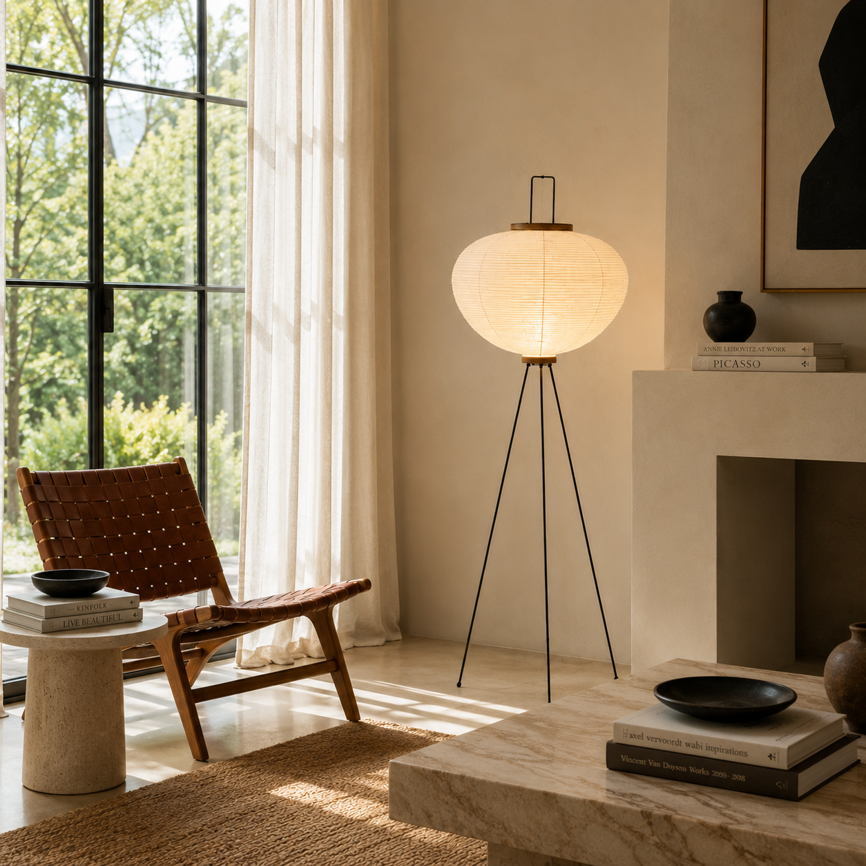 Rice Paper Floor Lamp - Handmade Tripod Lantern - 123cm