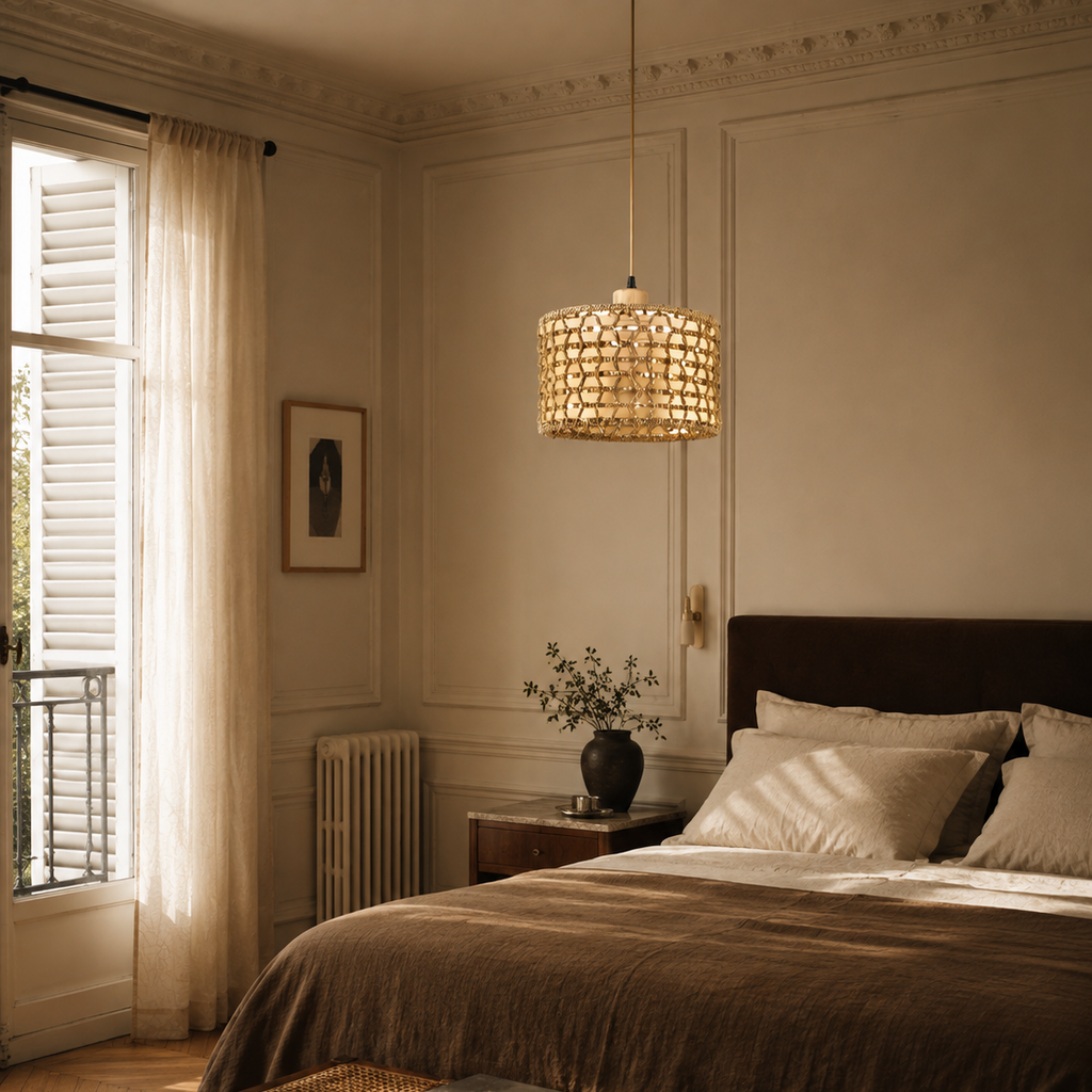 Rattan pendant light - bedroom
