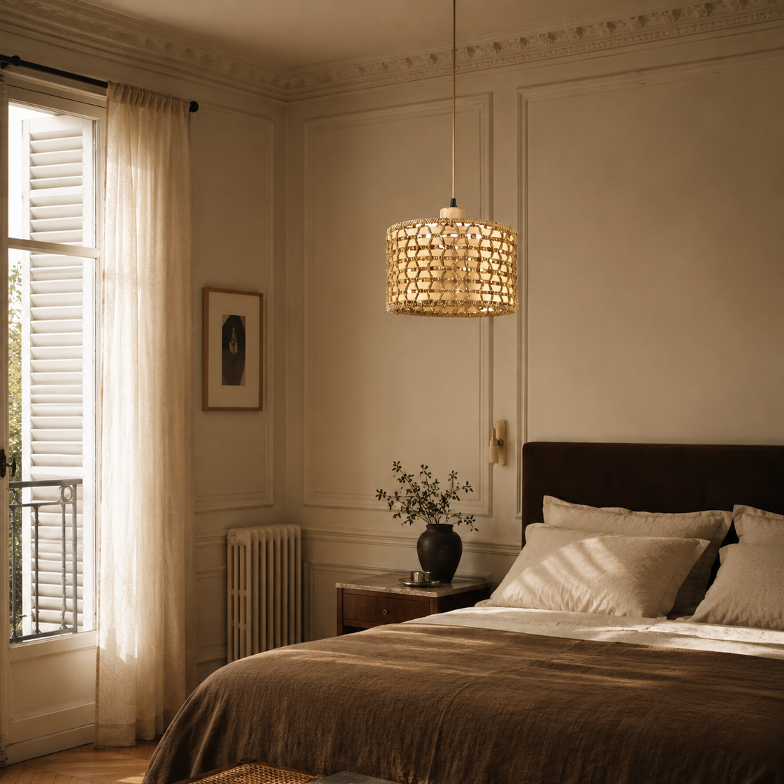 Rattan pendant light - bedroom
