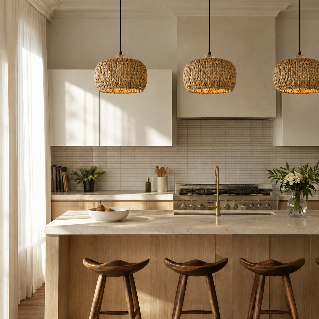 Rattan pendant light - kitchen wide 1