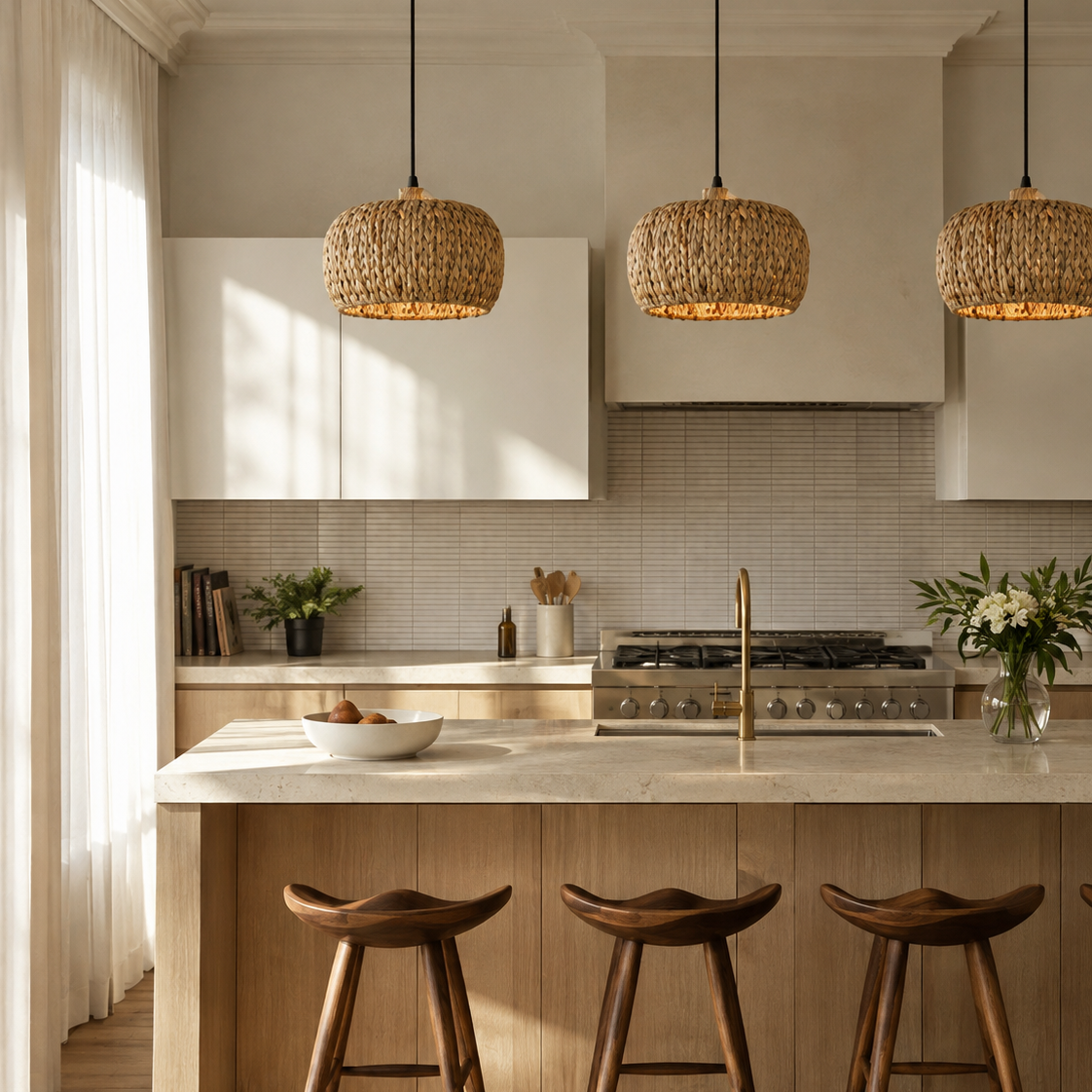Rattan pendant light - kitchen wide 1