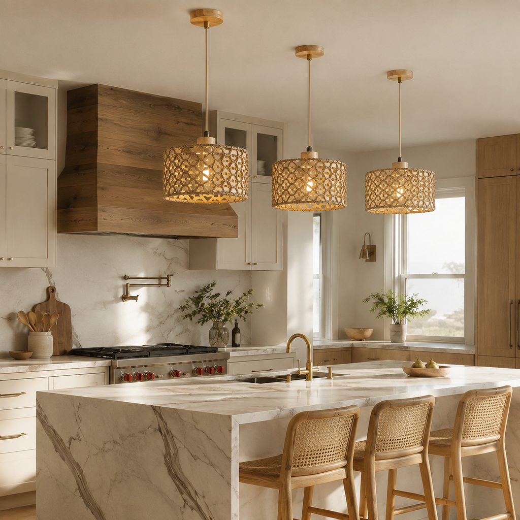 Rattan pendant light - kitchen wide 2