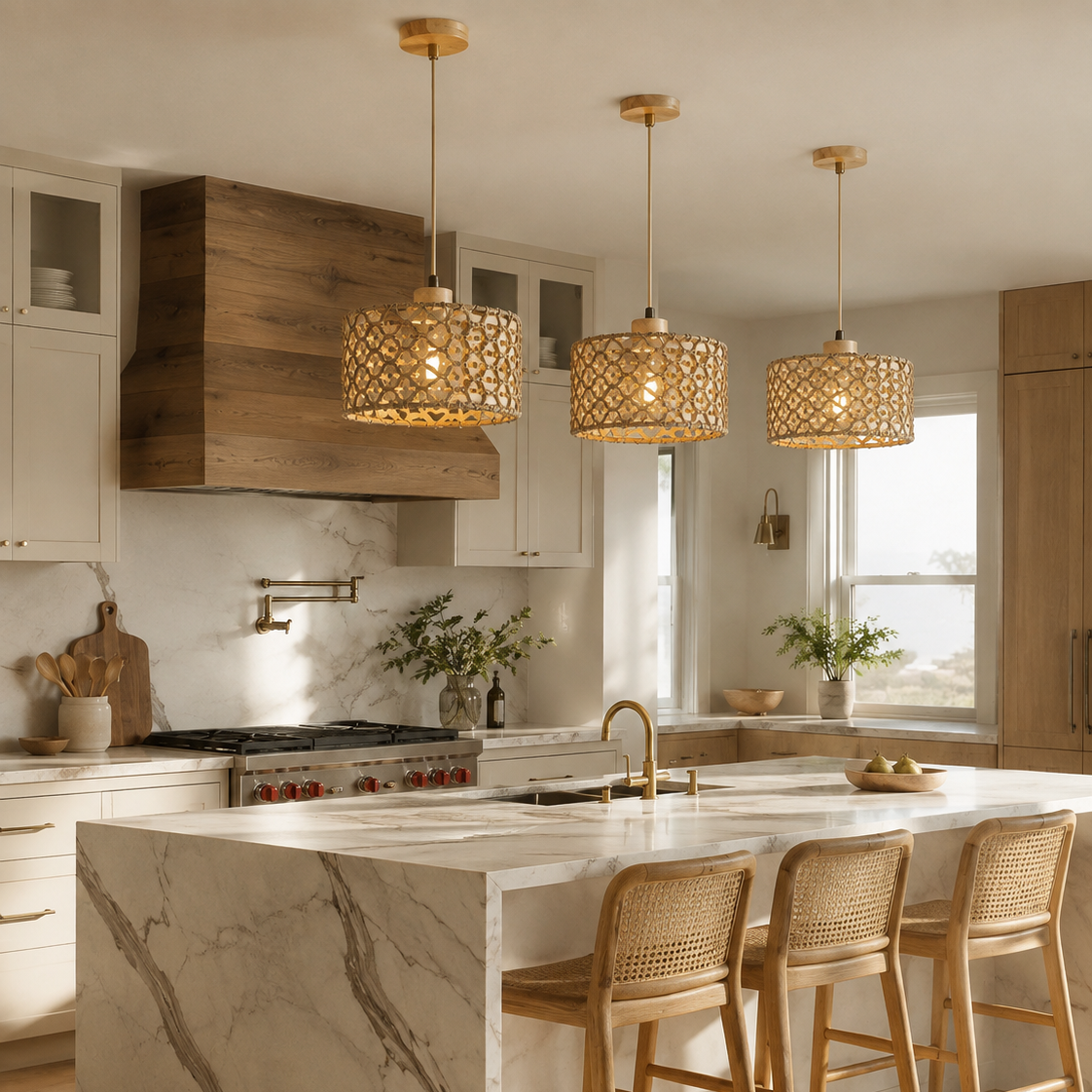 Rattan pendant light - kitchen wide 2