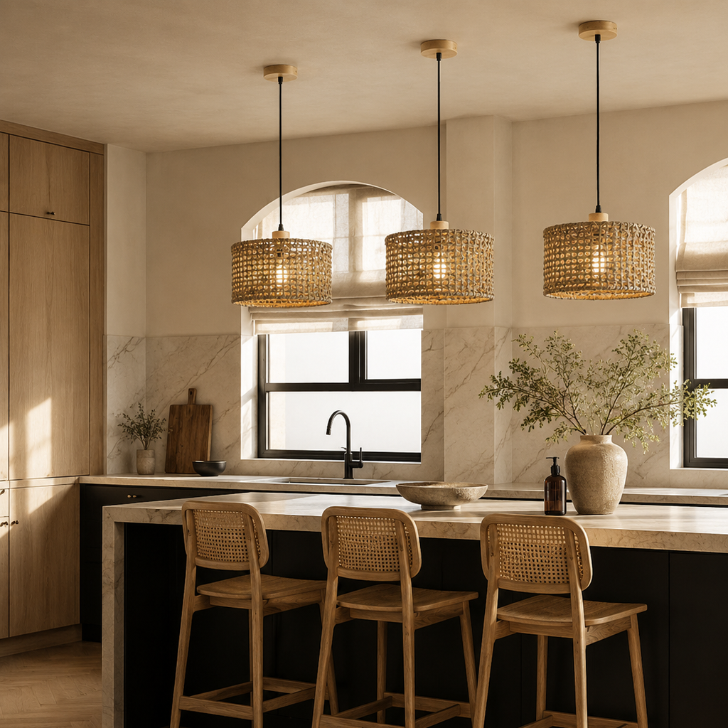 Rattan pendant light - kitchen wide 3