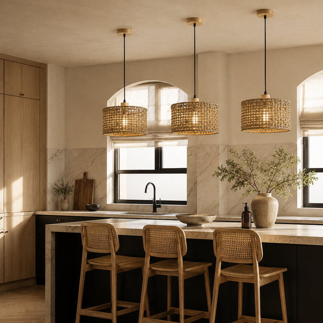Rattan pendant light - kitchen wide 3