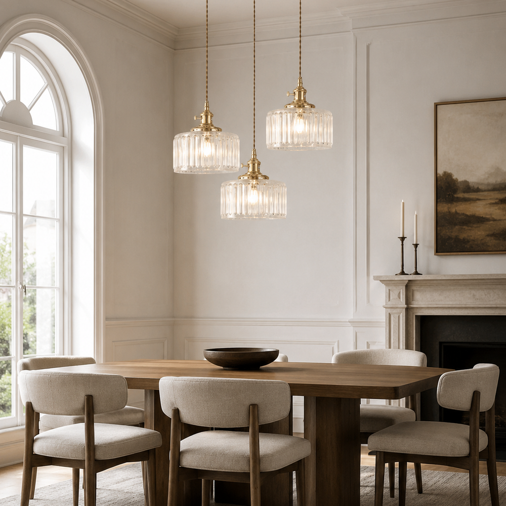 Ribbed Glass Pendant Light - 3-Light Round Cluster