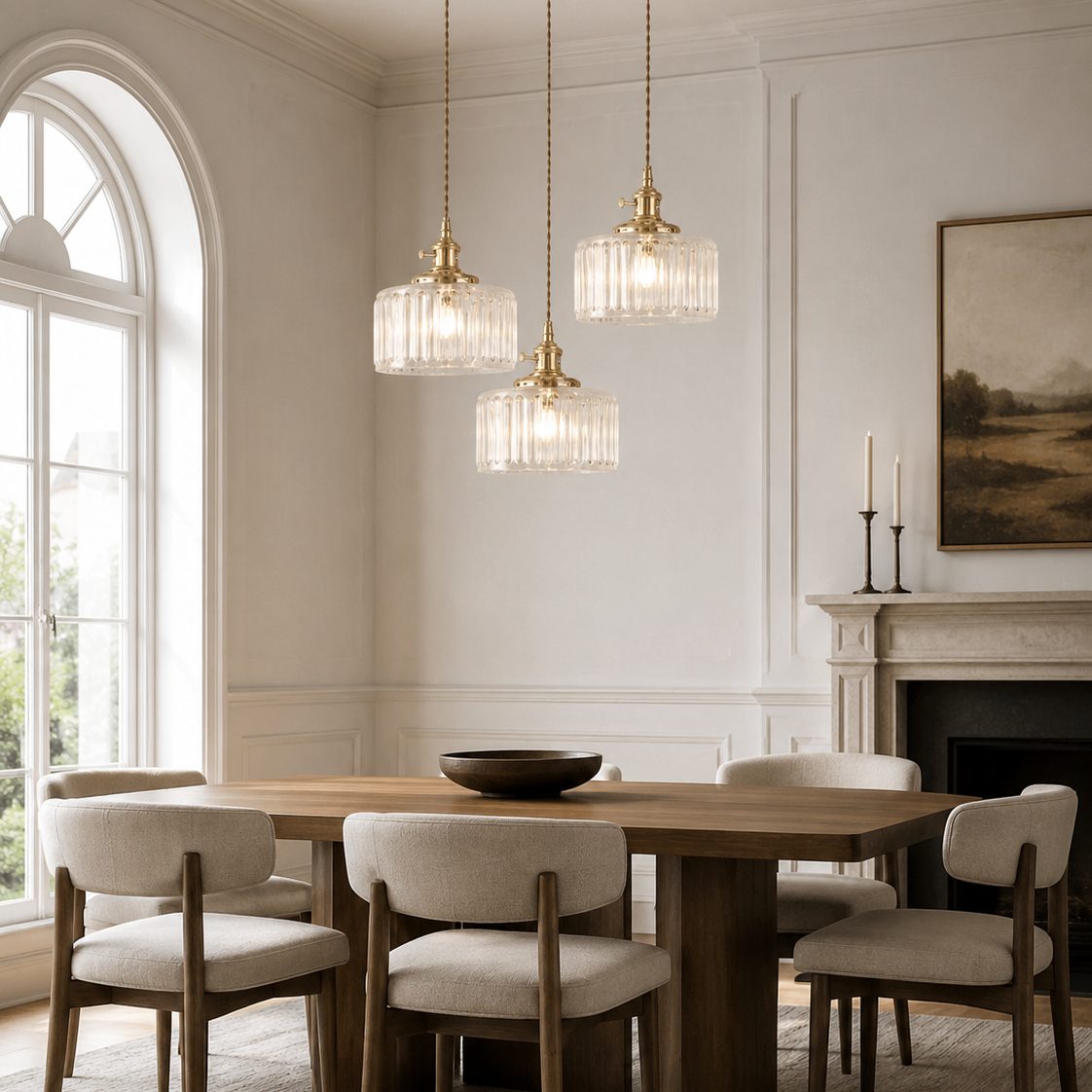 Ribbed Glass Pendant Light - 3-Light Round Cluster