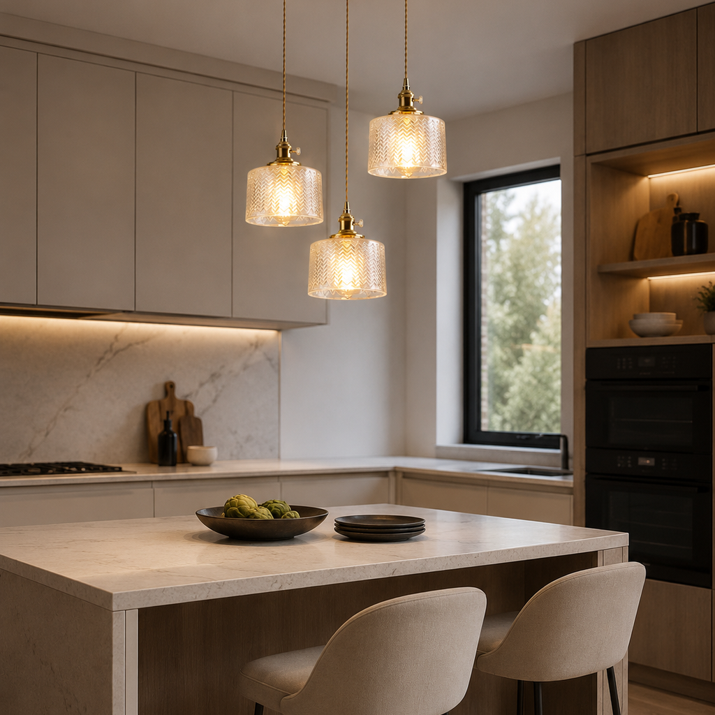 Ribbed Glass Pendant Light - 3-Light Round Cluster