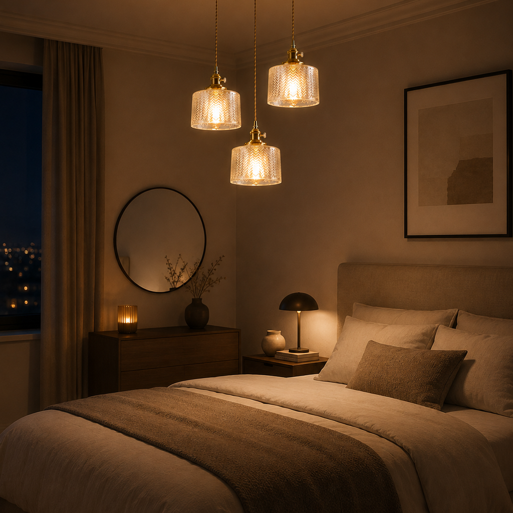 Ribbed Glass Pendant Light - 3-Light Round Cluster