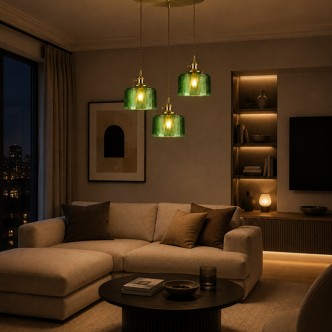 Ribbed Glass Pendant Light - 3-Light Round Cluster