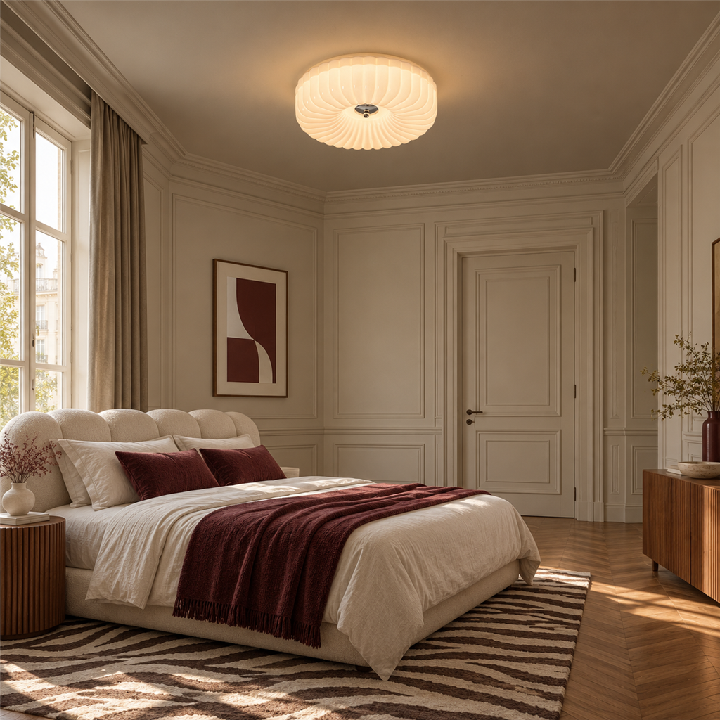 Ribbed Glass Ceiling Light | White or Cream Flush Mount, 30/40 cm, Hallway