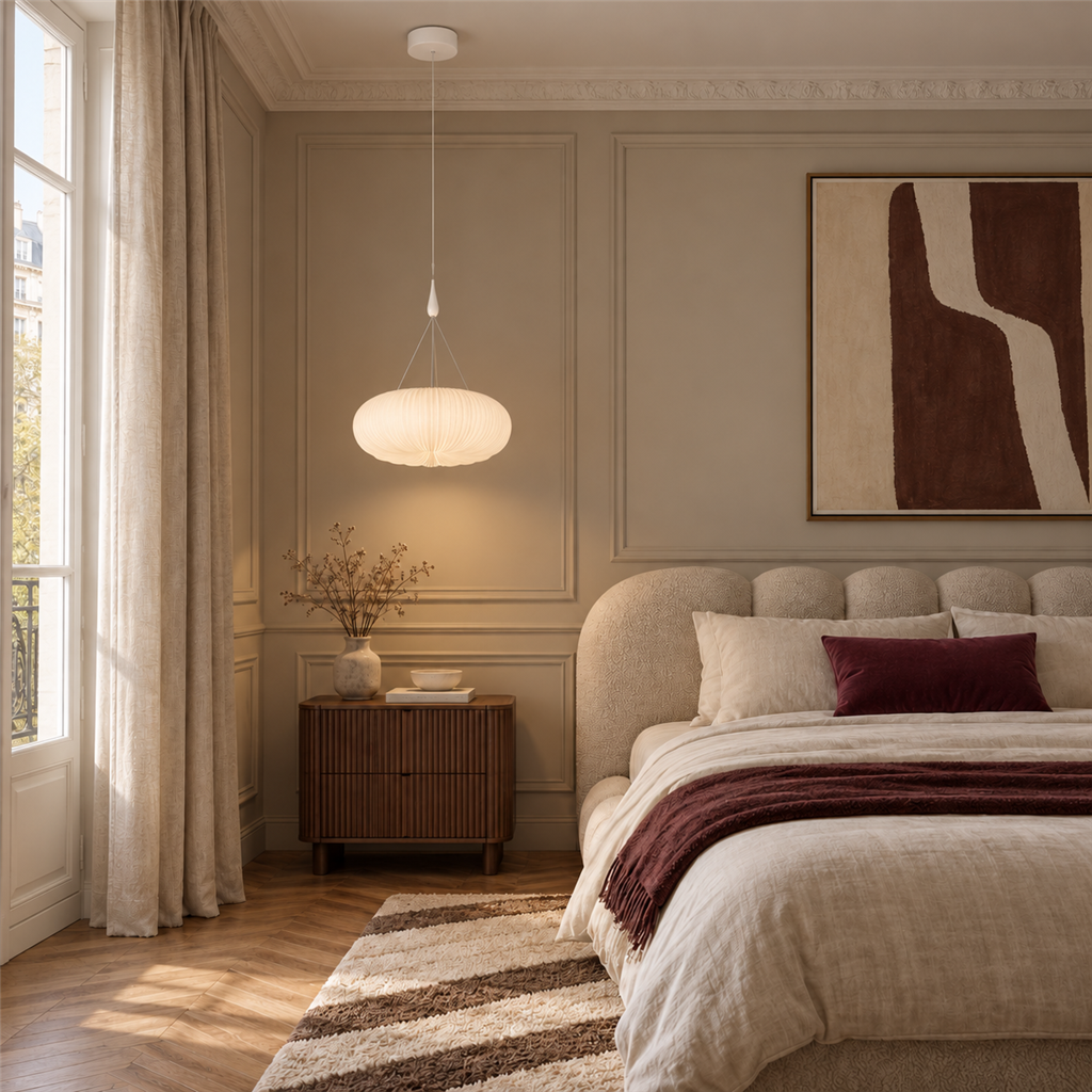 Pleated Acrylic Pendant Light | White Dome Shade, 45 cm, Corded Ceiling Fixture