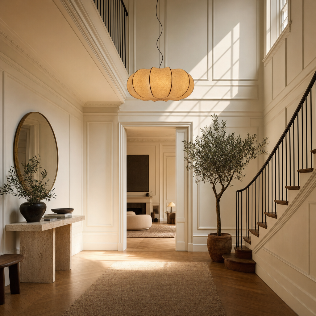 Pumpkin Silk Pendant Light | Handmade Gathered Shade, 50/60 cm, Living Room Ceiling