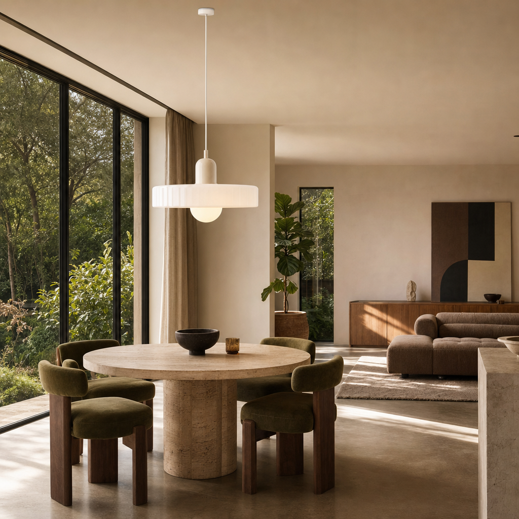 Bauhaus Glass Pendant Light | Tinted Disc & Opal Globe, 25 cm, 4 Colourways