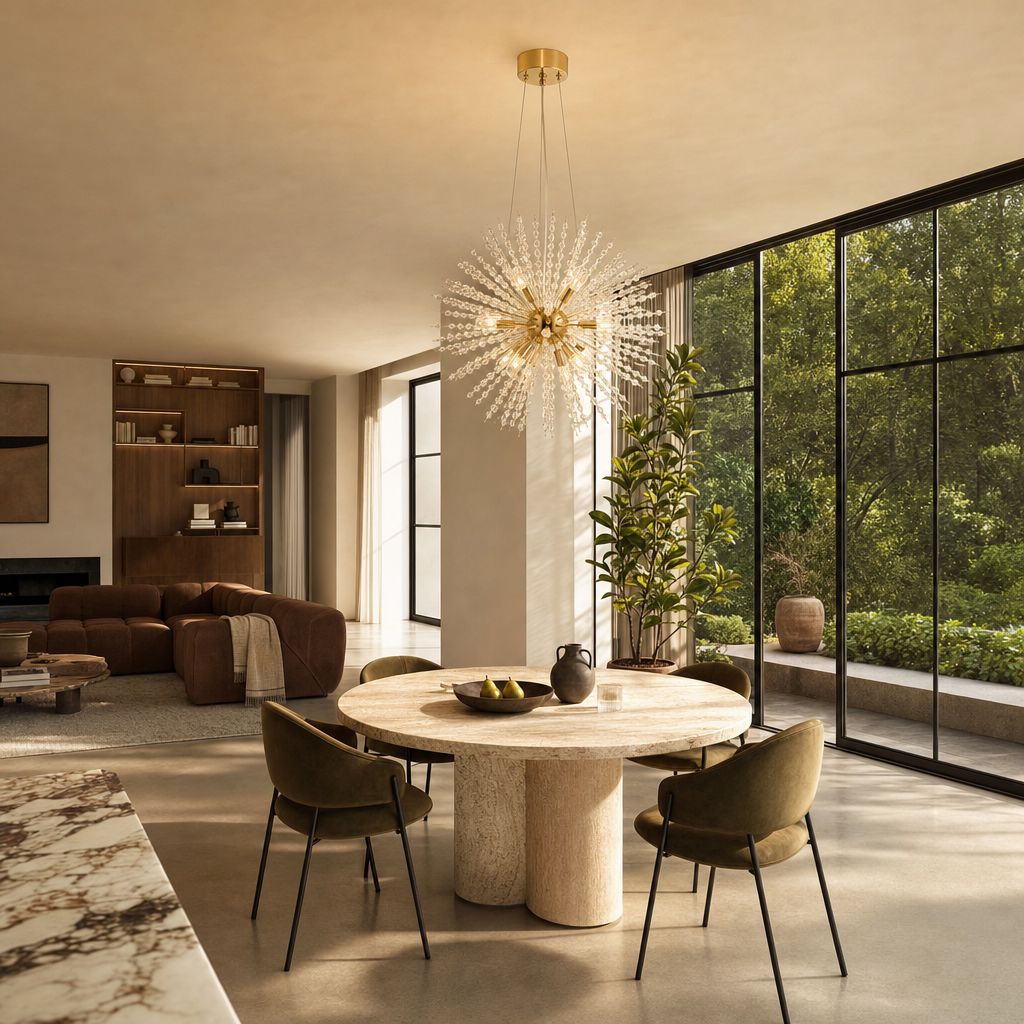 Dandelion Sputnik Chandelier | Gold or Chrome Crystal Starburst, 50/55 cm