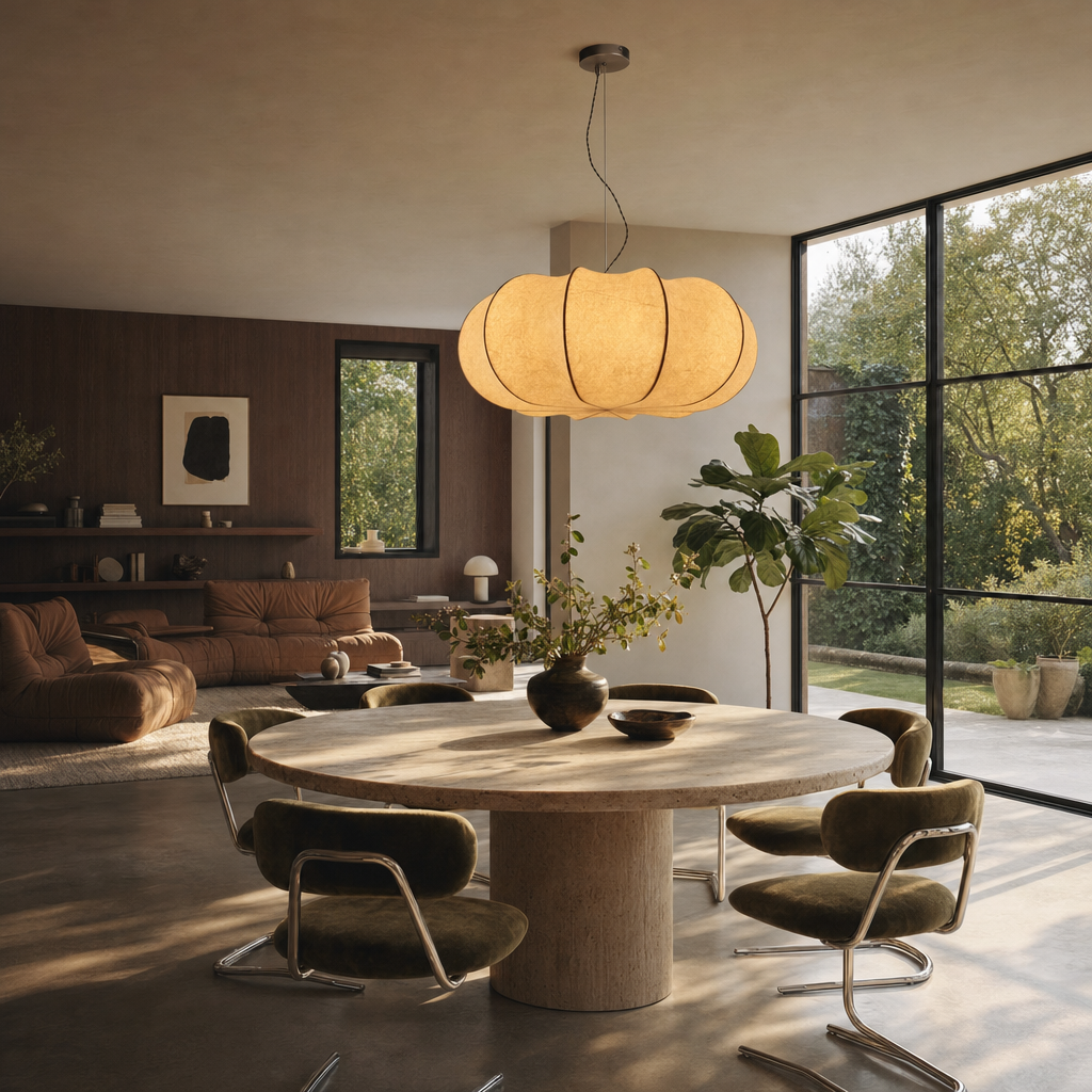 Pumpkin Silk Pendant Light | Handmade Gathered Shade, 50/60 cm, Living Room Ceiling