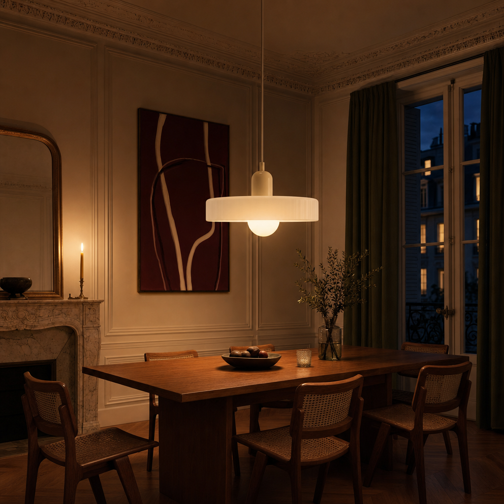 Bauhaus Glass Pendant Light | Tinted Disc & Opal Globe, 25 cm, 4 Colourways