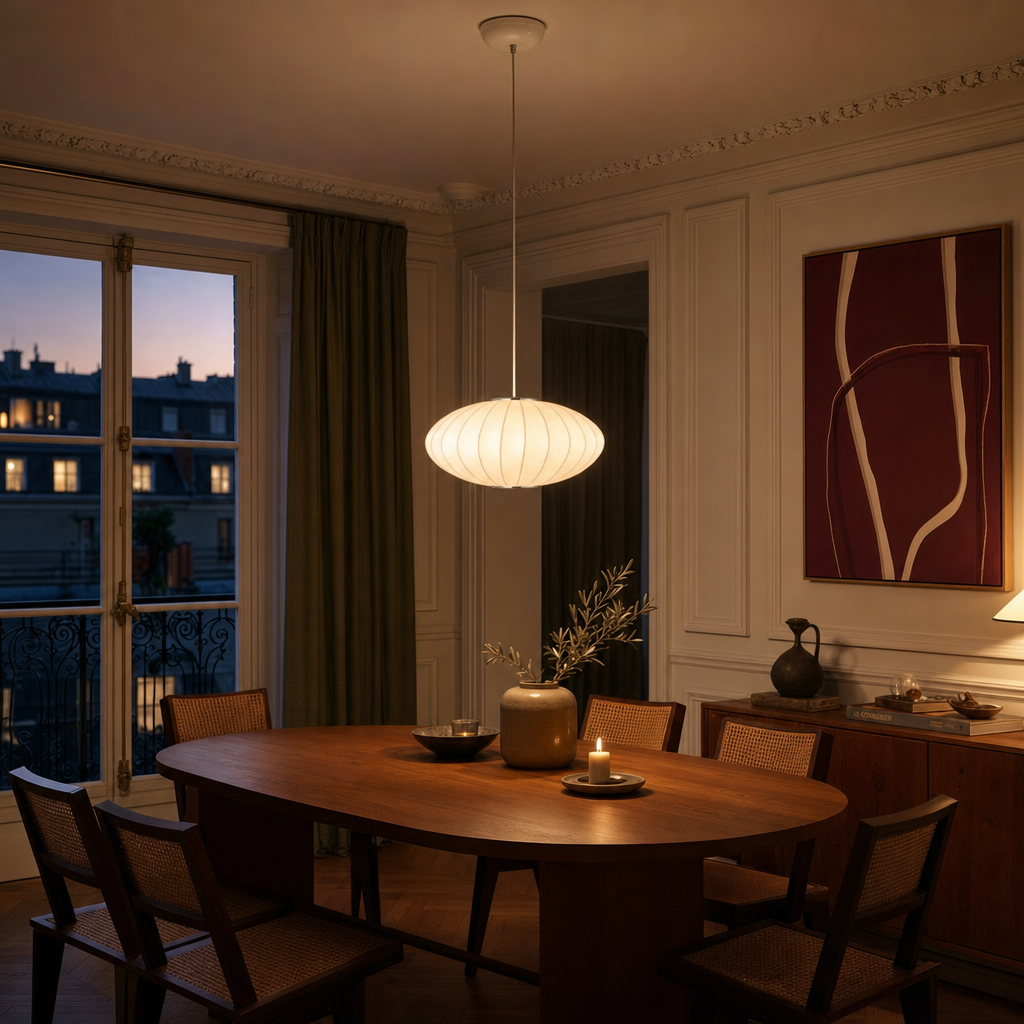Oval Silk Pendant Light | Japanese Wabi-Sabi Handmade Shade, 30-60 cm, Dining Room