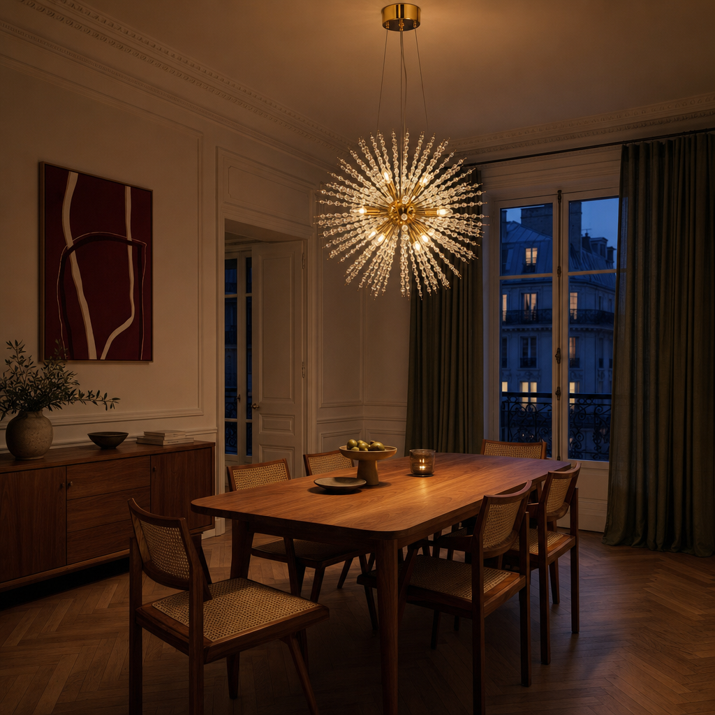 Dandelion Sputnik Chandelier | Gold or Chrome Crystal Starburst, 50/55 cm