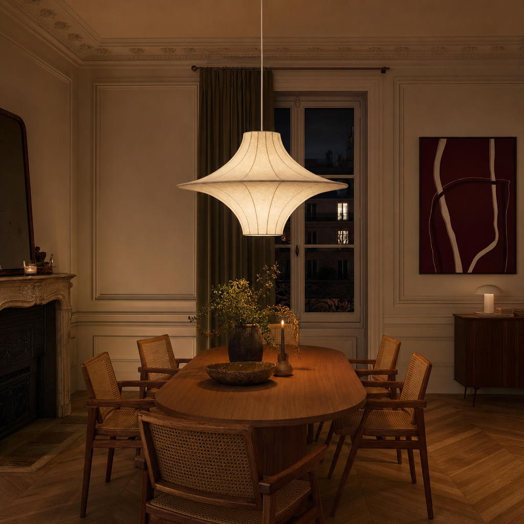 Silk Saucer Pendant Light | Sculptural Flared Handmade Shade, 50/60 cm, Dining Room