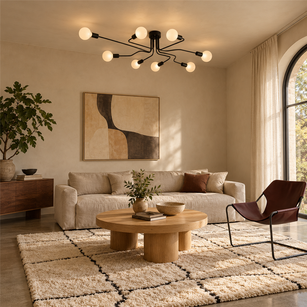 Sputnik Semi-Flush Chandelier | Black & Copper, 6 or 8 Light, Mid-Century E27