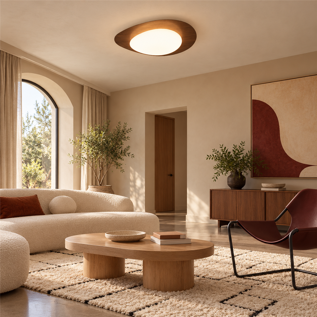 Pebble Ceiling Light | Wood or Walnut Flush Mount, 38/48 cm, Organic LED Shape