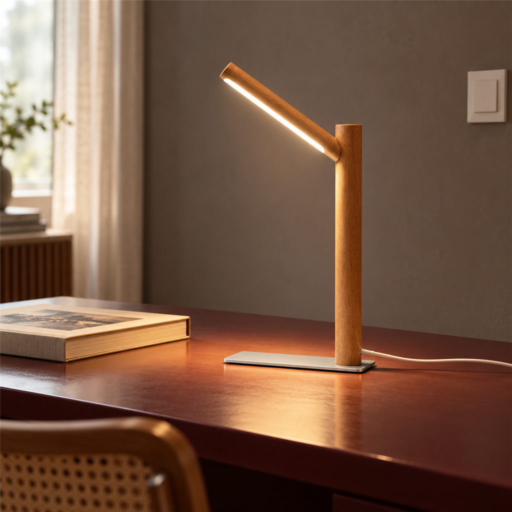 Solid Wood LED Reading Lamp | Walnut or Beech, Minimalist Desk & Bedside Light