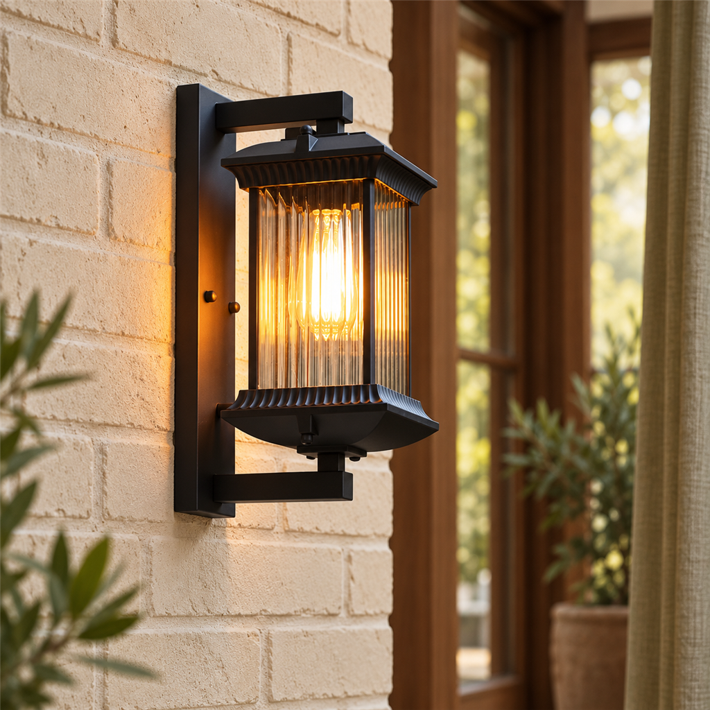 Outdoor Wall Lantern | Ribbed Glass IP54, Brown, Porch & Front Door