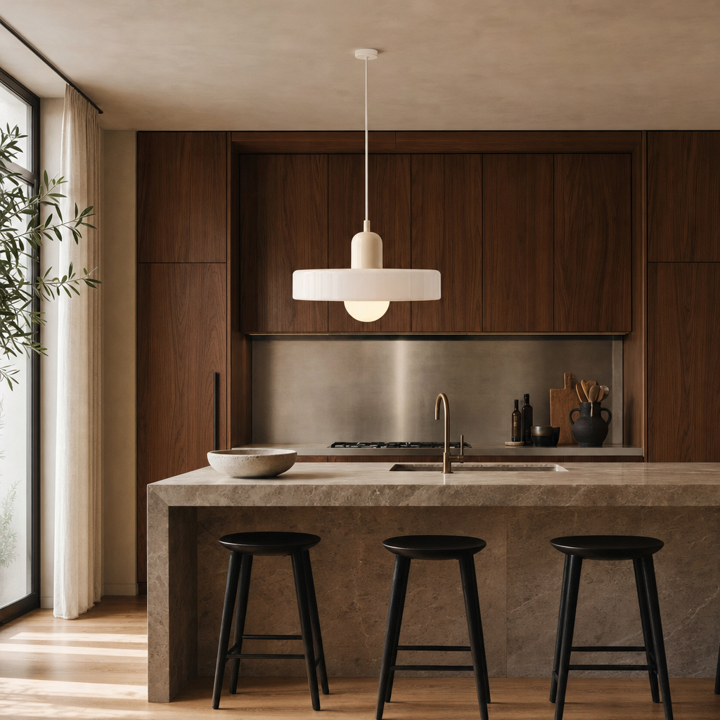 Bauhaus Glass Pendant Light | Tinted Disc & Opal Globe, 25 cm, 4 Colourways