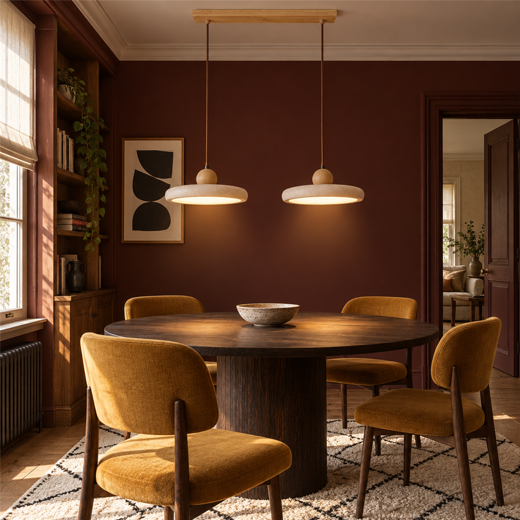 Travertine Double Pendant Light | Wood or Walnut Bar, Breakfast Bar & Counter