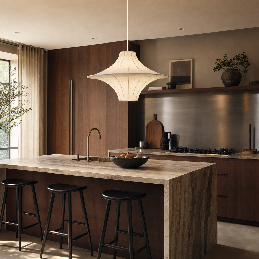 Silk Saucer Pendant Light | Sculptural Flared Handmade Shade, 50/60 cm, Dining Room