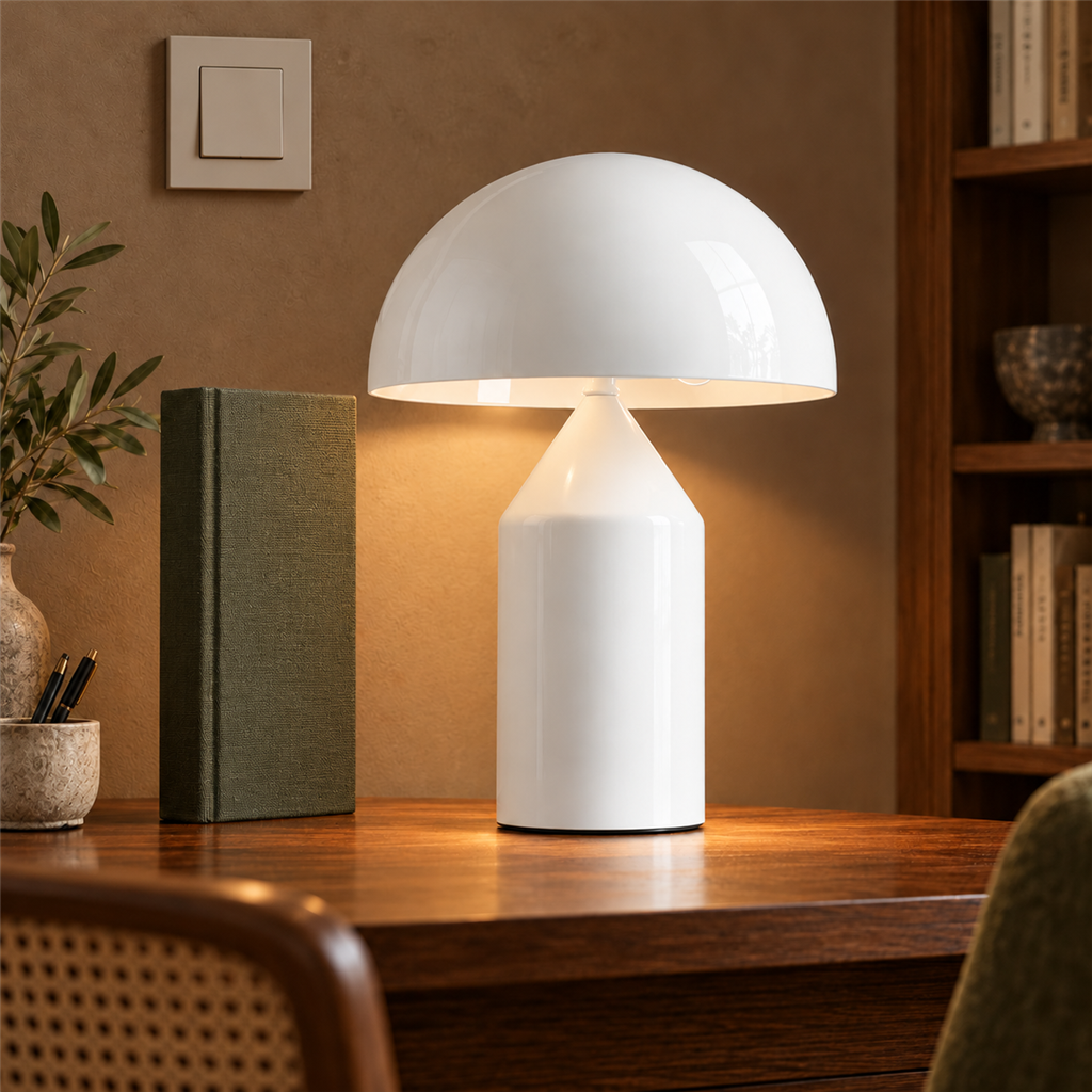 Mushroom Dome Table Lamp | Lacquered Metal, 25 cm, Gold White or Black Bedside