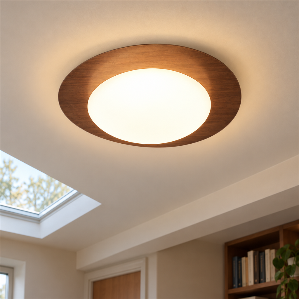 Pebble Ceiling Light | Wood or Walnut Flush Mount, 38/48 cm, Organic LED Shape