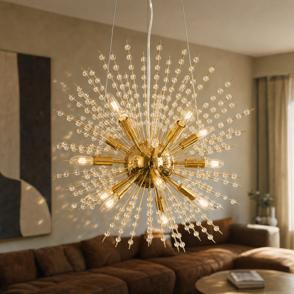 Dandelion Sputnik Chandelier | Gold or Chrome Crystal Starburst, 50/55 cm