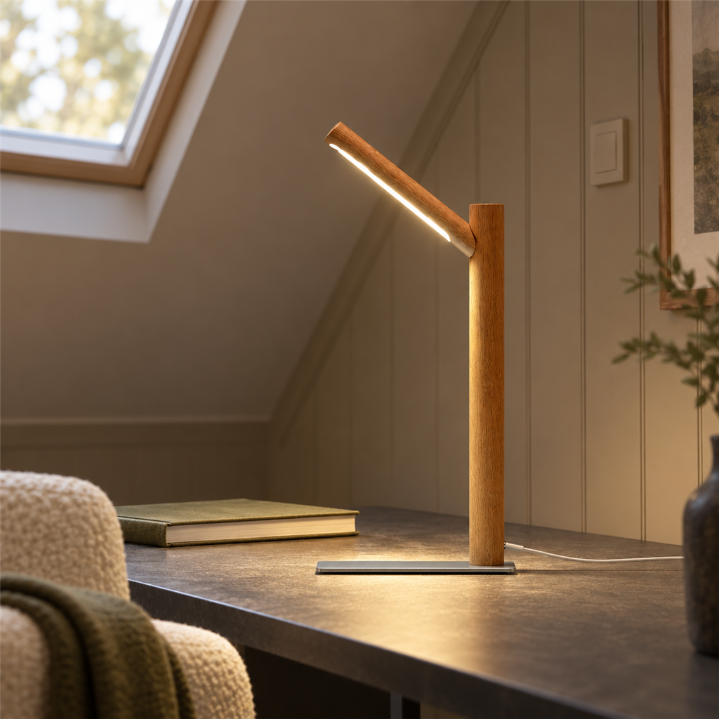 Solid Wood LED Reading Lamp | Walnut or Beech, Minimalist Desk & Bedside Light