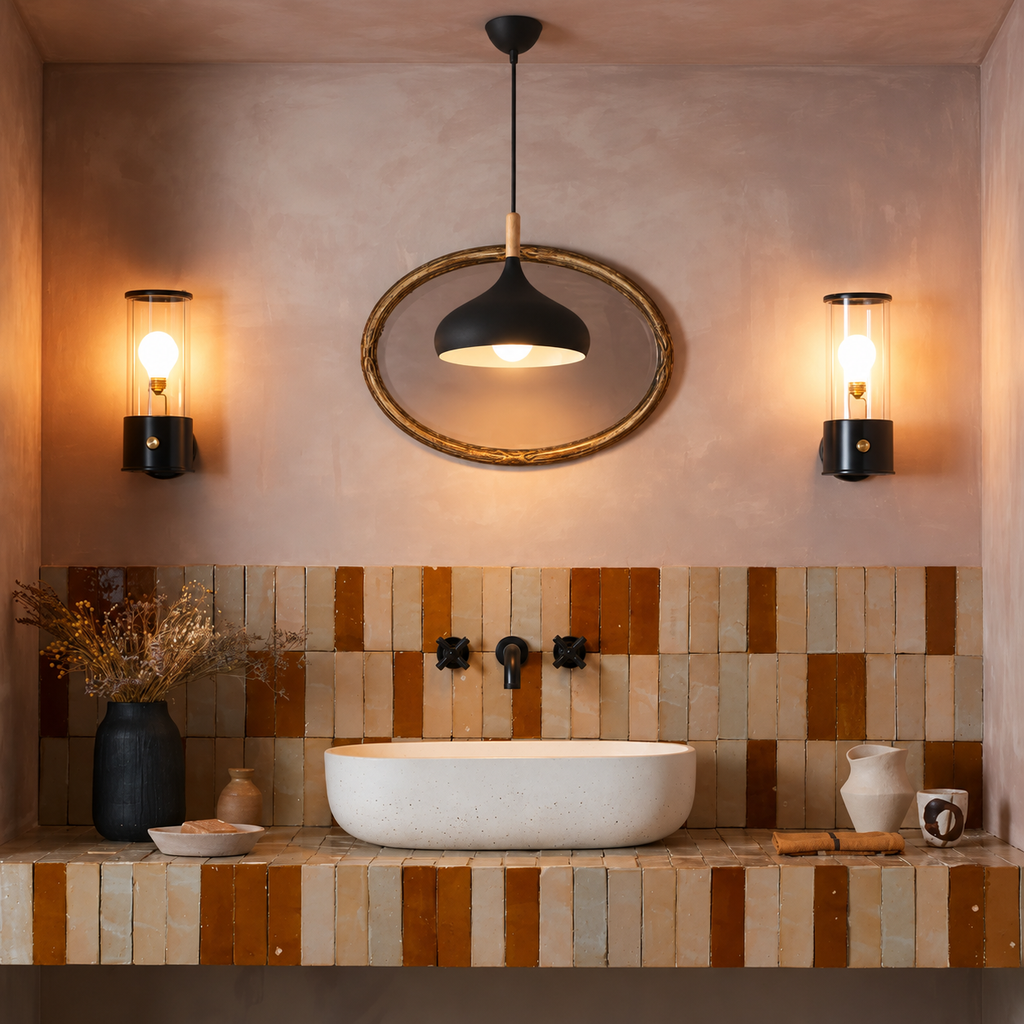 Dome Pendant Light | Matt Metal & Wooden Accent, 4 Colours, Kitchen & Dining
