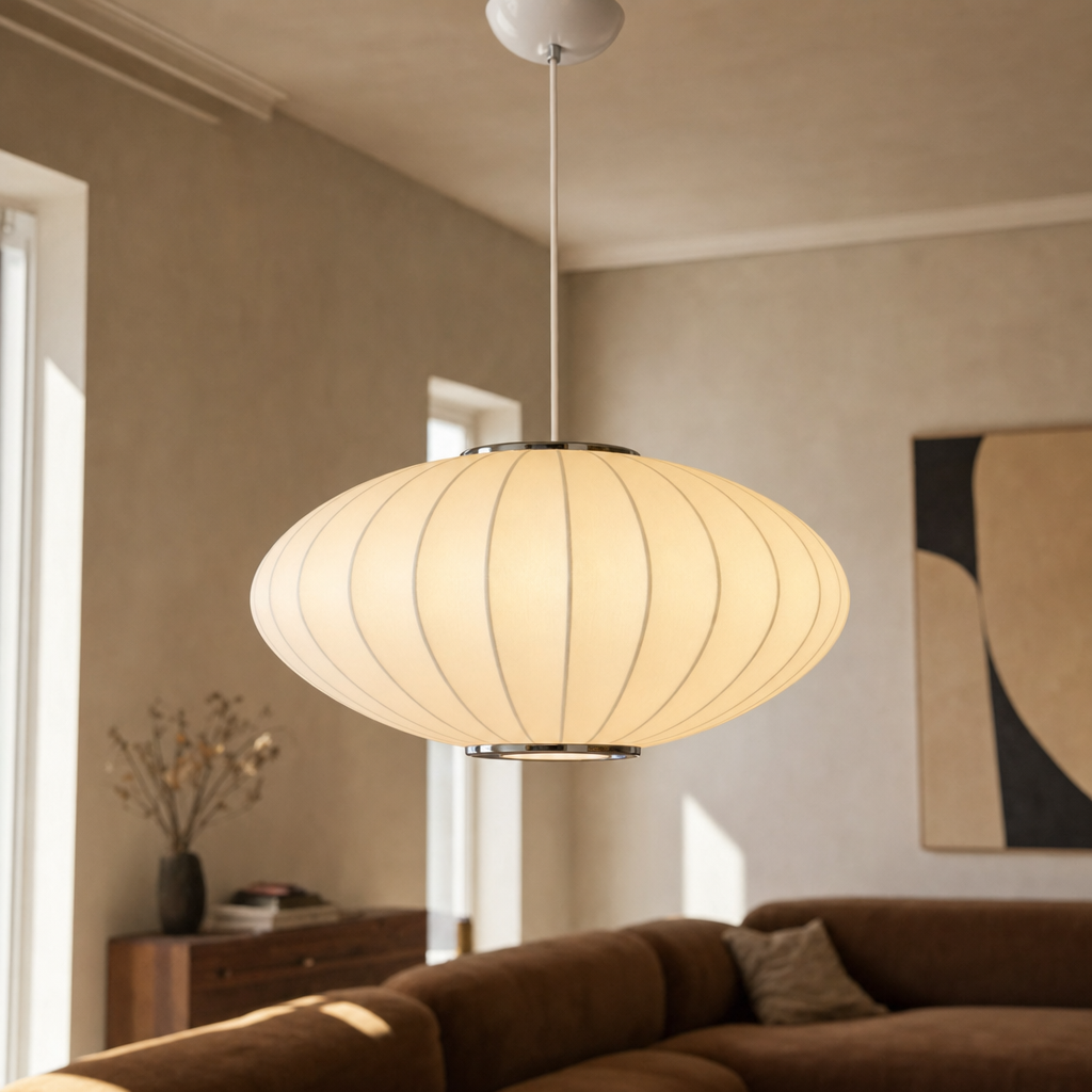 Oval Silk Pendant Light | Japanese Wabi-Sabi Handmade Shade, 30-60 cm, Dining Room