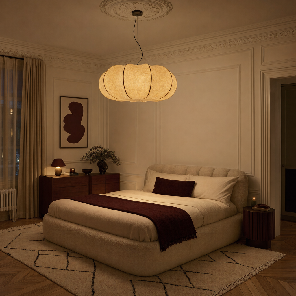 Pumpkin Silk Pendant Light | Handmade Gathered Shade, 50/60 cm, Living Room Ceiling