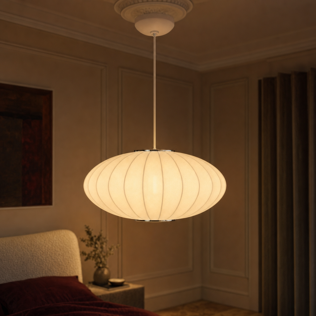 Oval Silk Pendant Light | Japanese Wabi-Sabi Handmade Shade, 30-60 cm, Dining Room