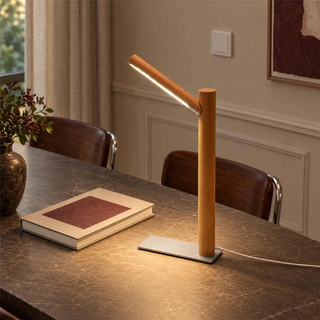 Solid Wood LED Reading Lamp | Walnut or Beech, Minimalist Desk & Bedside Light