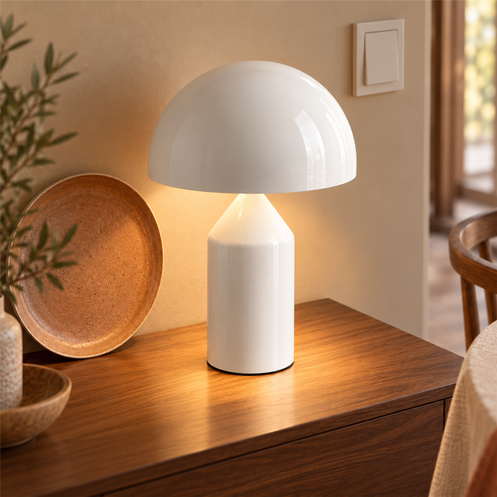 Mushroom Dome Table Lamp | Lacquered Metal, 25 cm, Gold White or Black Bedside