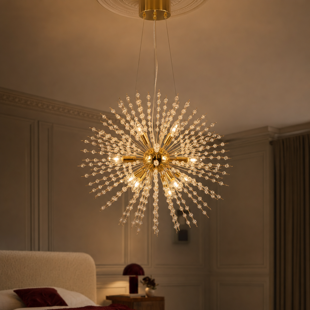Dandelion Sputnik Chandelier | Gold or Chrome Crystal Starburst, 50/55 cm