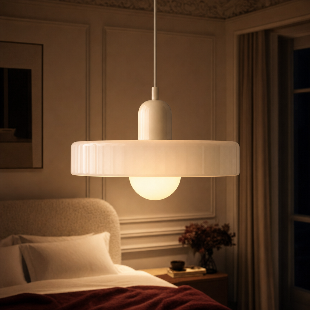 Bauhaus Glass Pendant Light | Tinted Disc & Opal Globe, 25 cm, 4 Colourways