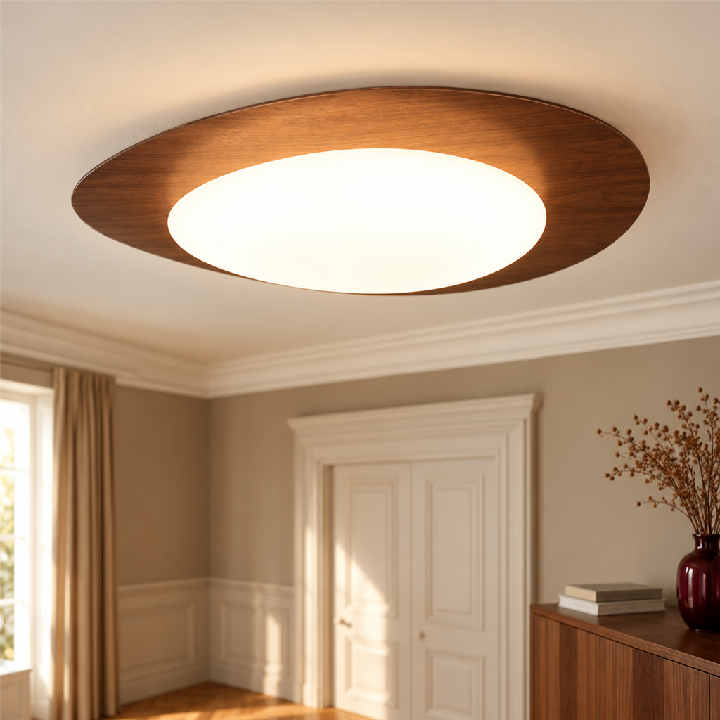 Pebble Ceiling Light | Wood or Walnut Flush Mount, 38/48 cm, Organic LED Shape