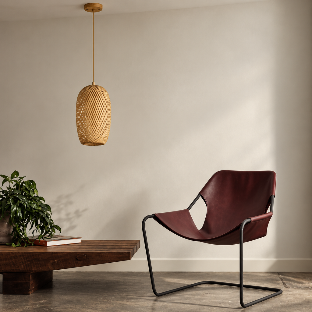 Tall Bamboo Lantern Pendant Light | Hand-Woven Rattan, 18 x 37 cm, Dining Table