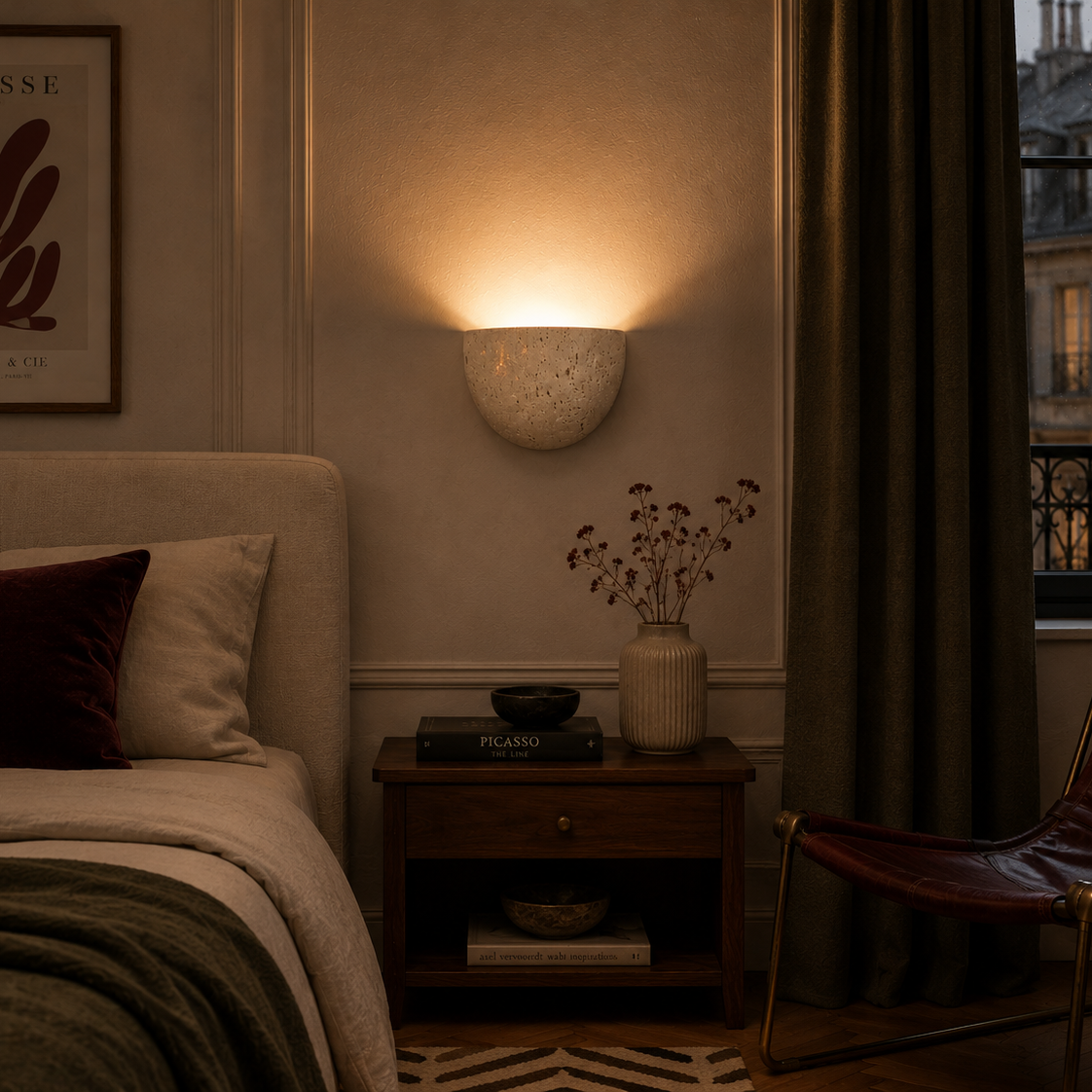 Stone half-circle wall light - bedroom 2