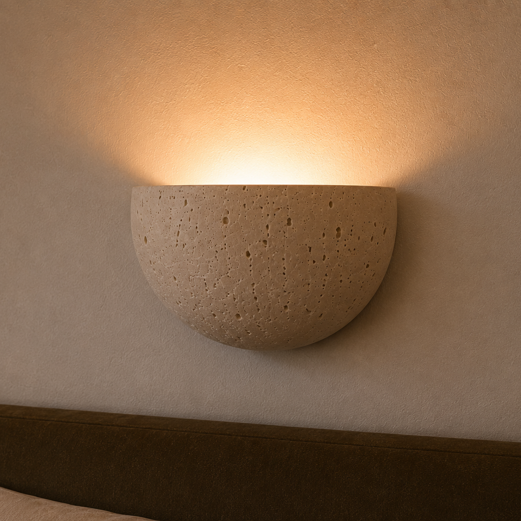 Stone half-circle wall light - close-up detail